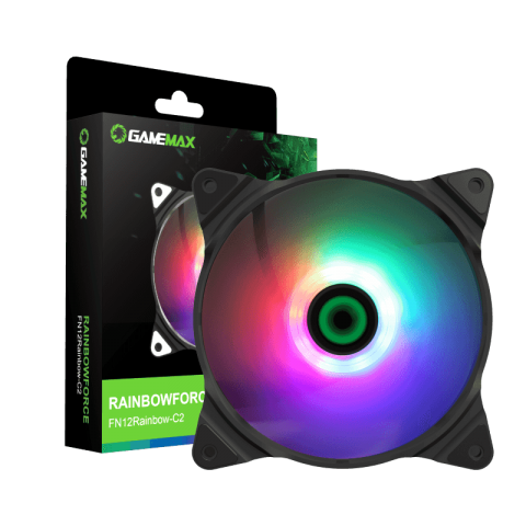 GameMax GMX-FN-12 Rainbow-C2 ARGB Fan – Centre Light Design Aura Sync Compatible Cooling Fan with Dual Power Connectors