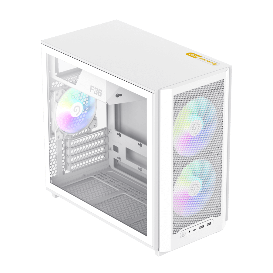 GameMax F36 WH Gaming Case | White Micro-ATX Airflow Tempered Glass Chassis | F36WH