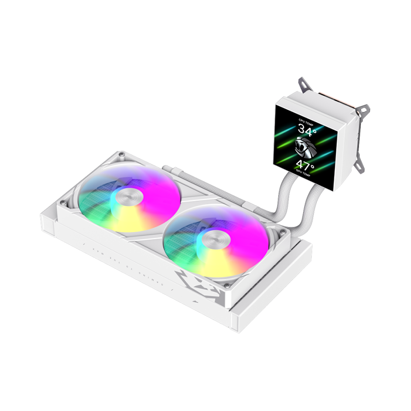 GameMax GLACIER 240 LCD WH RGB Liquid CPU Cooler – 240mm AIO with 3.95" LCD Display & 280W TDP Cooling
