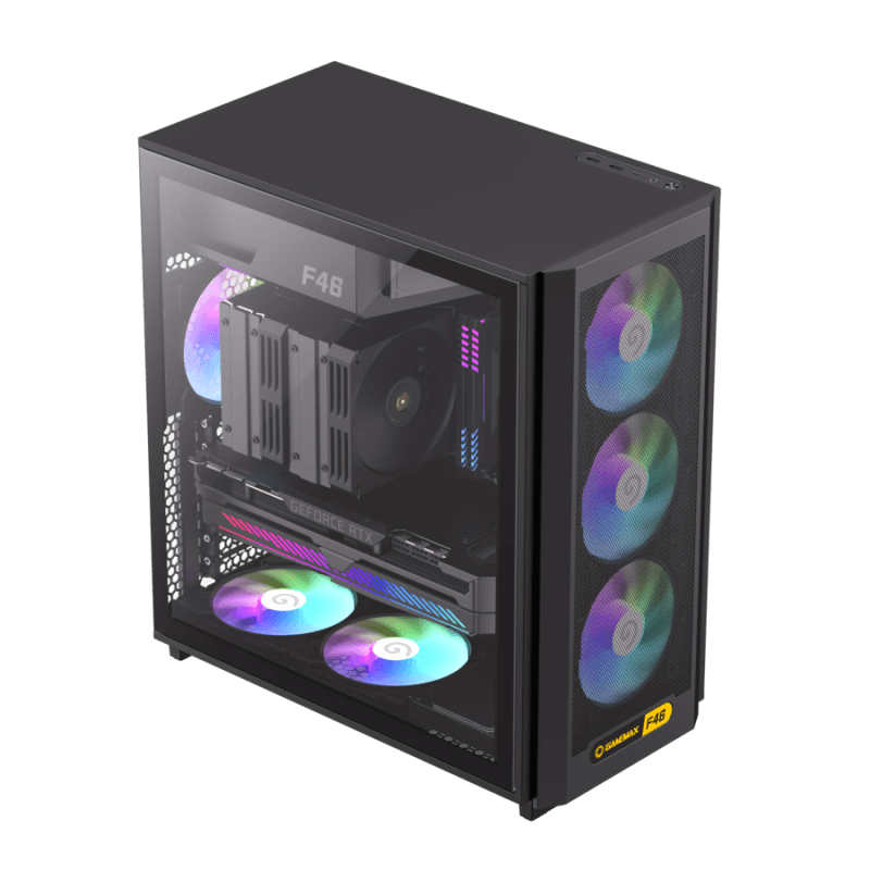 GameMax F46 BK Gaming Case | Airflow-Optimized ATX Tempered Glass Chassis | F46