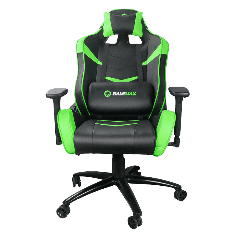 GAMEMAX GCR08 GREEN High Quality PU Leather Black/Green Gaming Chair, Rocking Range 0 - 180 degree, Butterfly Mechanism Type |