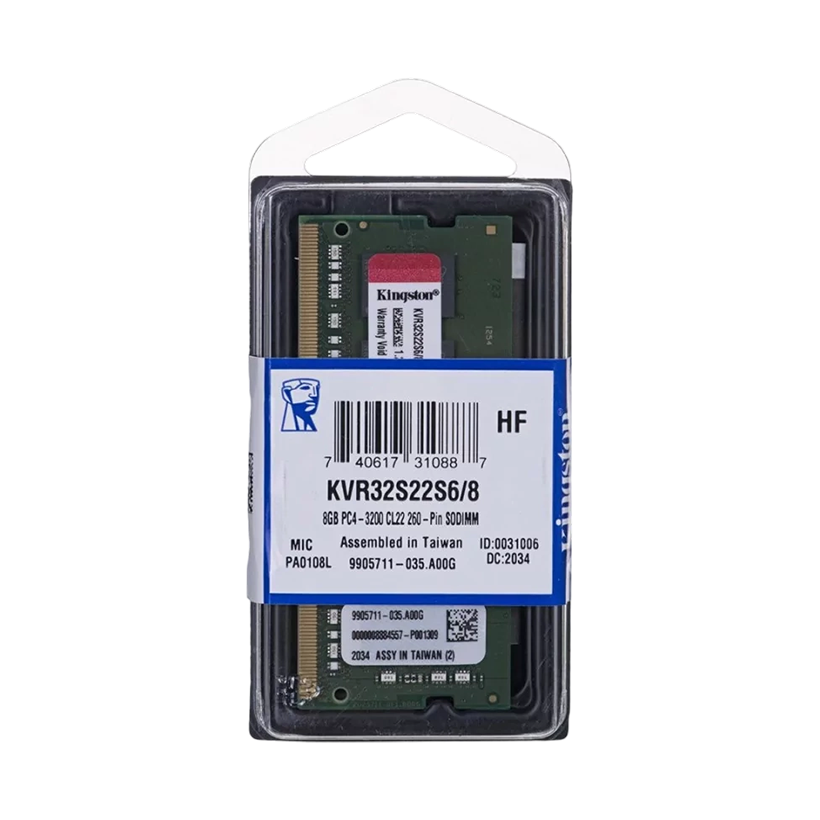 Kingston ForLaptop RAM KVR32S22S8/8 8GB DDR4 3200MHz 260pin SoDIMM Memory Module  | { KVR 32S22S6 /8}