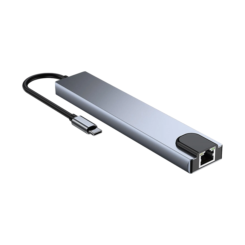 Type-C to HDTV Docking 8in1 HUB, 8 in 1 USB C Adapter with 4K HDMI, 100W PD, USB C Port, USB 3.0, RJ45 Ethernet, SD/TF Card Reader & More