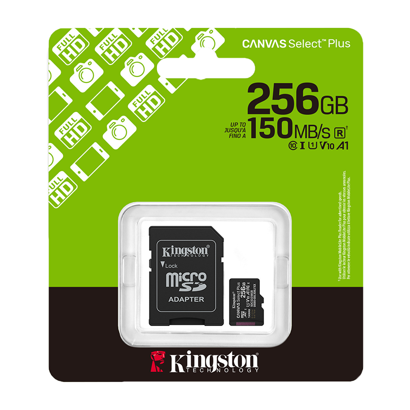 Kingston Canvas Select Plus microSD Card – 256GB – Class 10, U1, A1