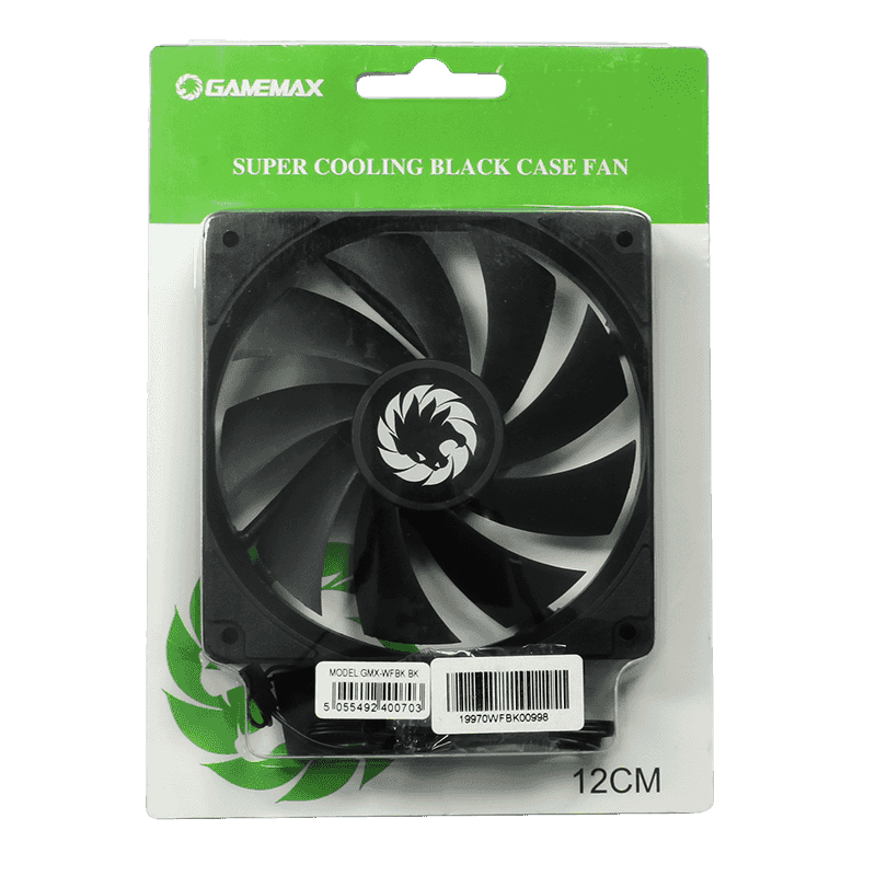 GameMax GMX-WFBK BK Cooling Fan | Hydraulic Bearing Silent 9-Blade 120mm Case Fan | GMX WFBK