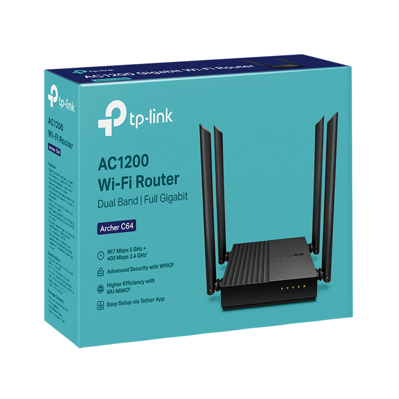 TP-LINK Archer C64 AC1200 Wireless 2.4 GHz & 5 GHz WiFi Router, AC1200 Dual-Band Gigabit Wi-Fi Router, Wireless Speed up to 1200 Mbps | TPLINK { C64 - AC_ 1200  }