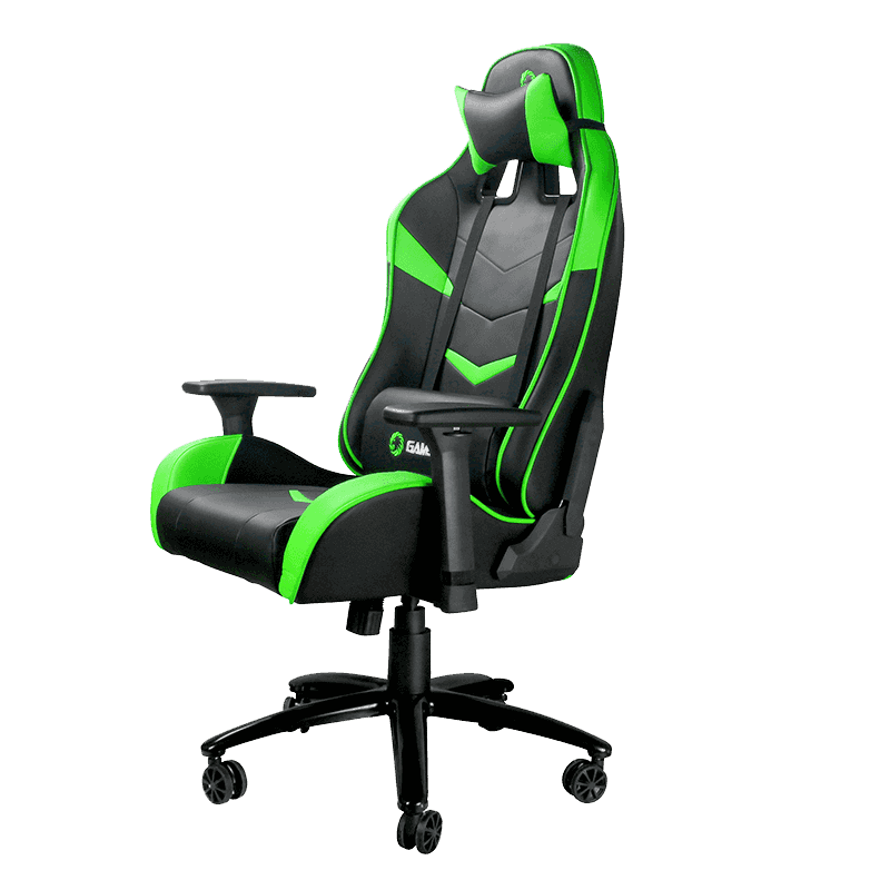 GAMEMAX GCR08 GREEN High Quality PU Leather Black/Green Gaming Chair, Rocking Range 0 - 180 degree, Butterfly Mechanism Type |