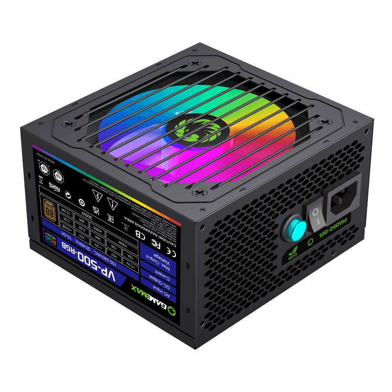 GameMax VP-500-RGB PSU – 500W 80 Plus Bronze Semi-Modular ATX Power Supply with RGB Lighting | { VP_ 500 }