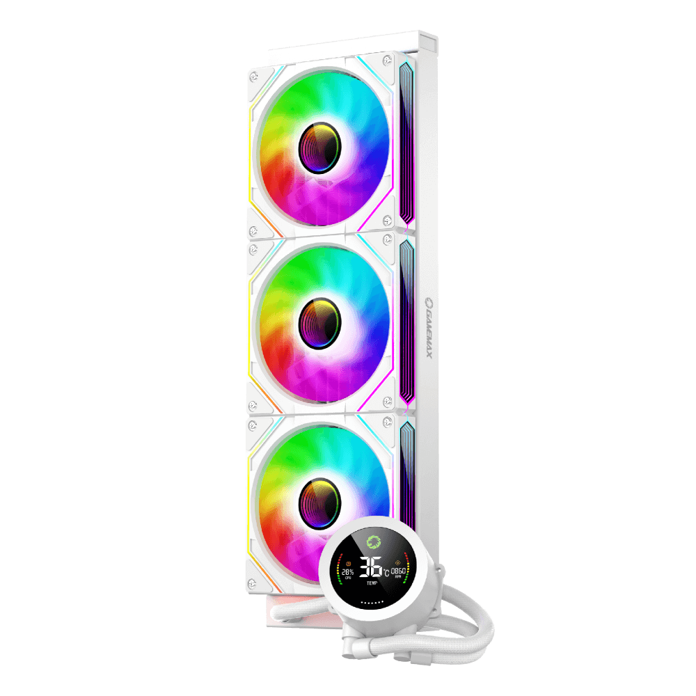 GameMax IceBurg 360 Digital WH Liquid CPU Cooler – 360mm White AIO with ARGB Sync, PWM Smart Control & 290W TDP High-Performance Cooling