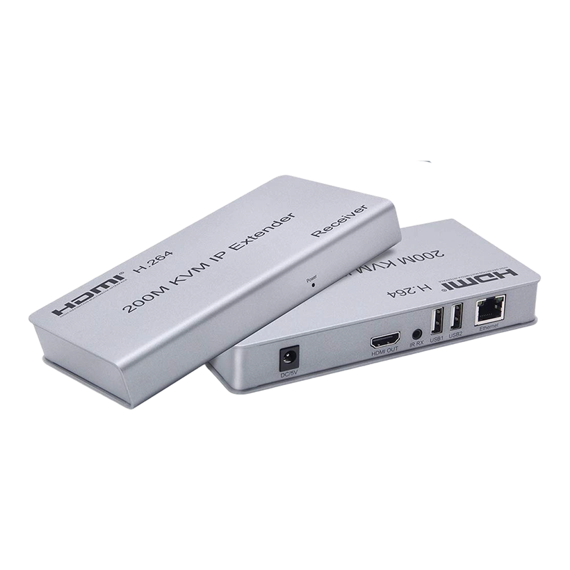 HDMI KVM IP Extender 200M , Over IP RJ45 Ethernet CAT6 6A Transmitter Receiver 1 TX to 20 RX and Cascade Connection USB Keyboard Mouse Over UTP/STP H.264 (RX)