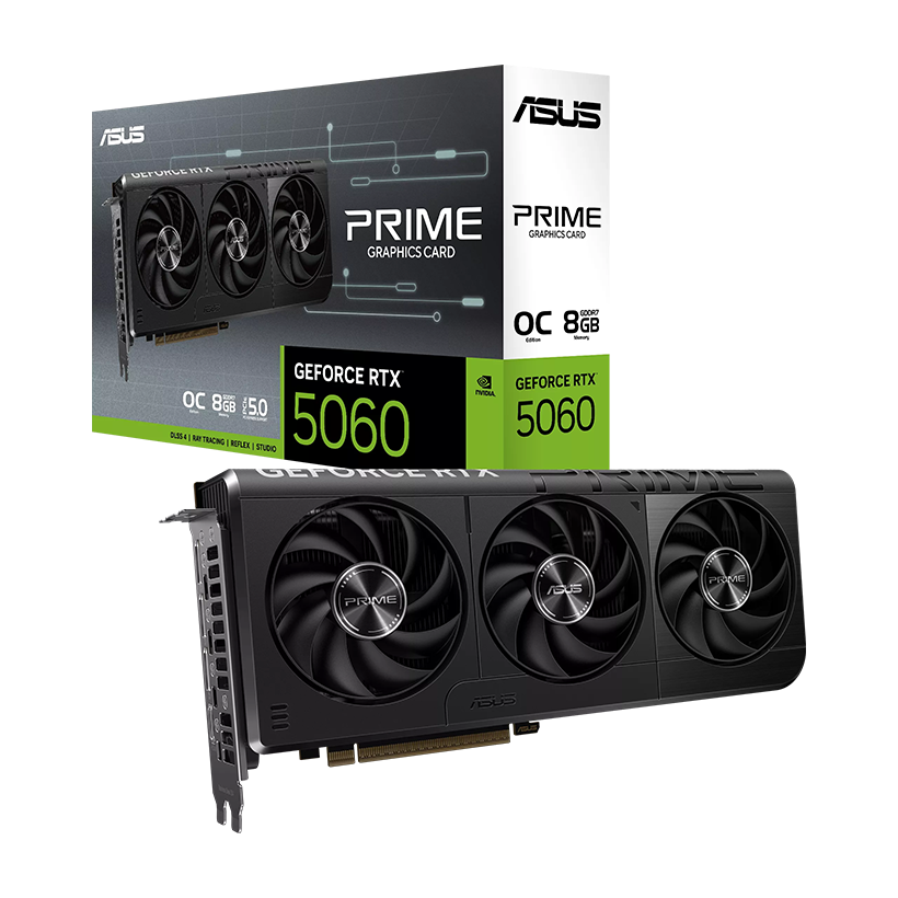 ASUS PRIME GeForce RTX 5060 OC Edition 8GB GDDR7 128-Bit Memory, 2565 MHz Boost Clock, 28 Gbps Memory Speed, 3840 CUDA Cores