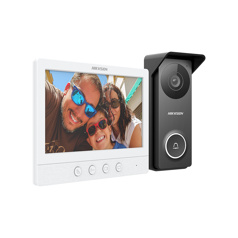 Hikvision DS-KIS213 4 Wire HD Kits Intercom System, 7" LCD TFT Screen,  Supports Up to 1280 x 720 @ 60fps, Black & White