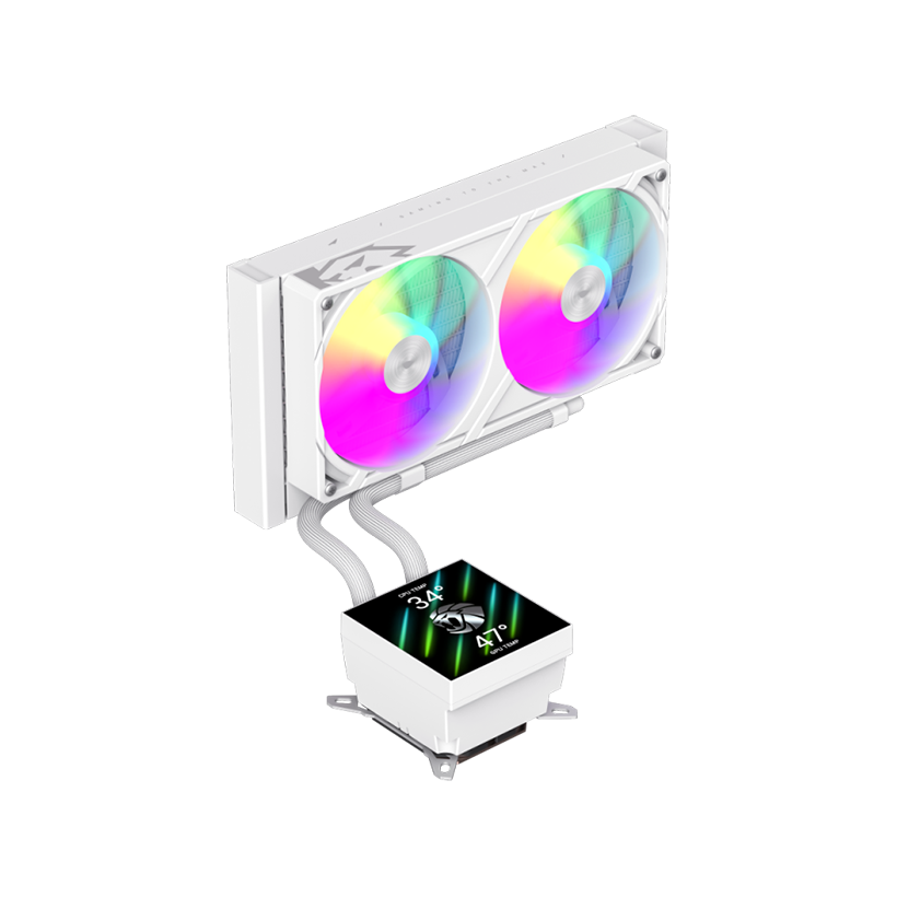 GameMax GLACIER 240 LCD WH RGB Liquid CPU Cooler – 240mm AIO with 3.95" LCD Display & 280W TDP Cooling