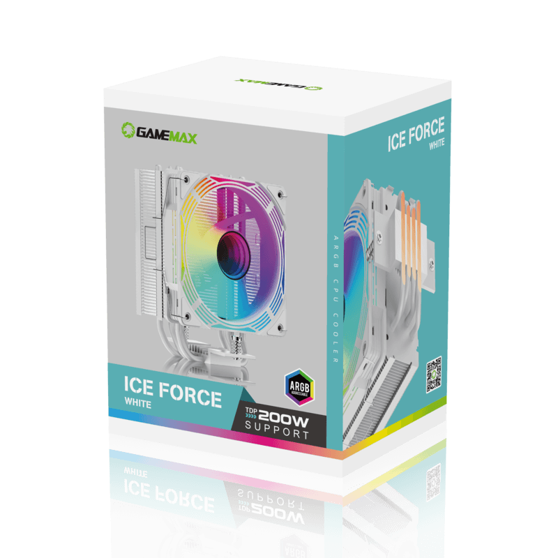 GameMax Ice Force WH CPU Air Cooler | White Tower CPU Cooler with 200W TDP, 4 Heat Pipes & ARGB Infinity Lighting