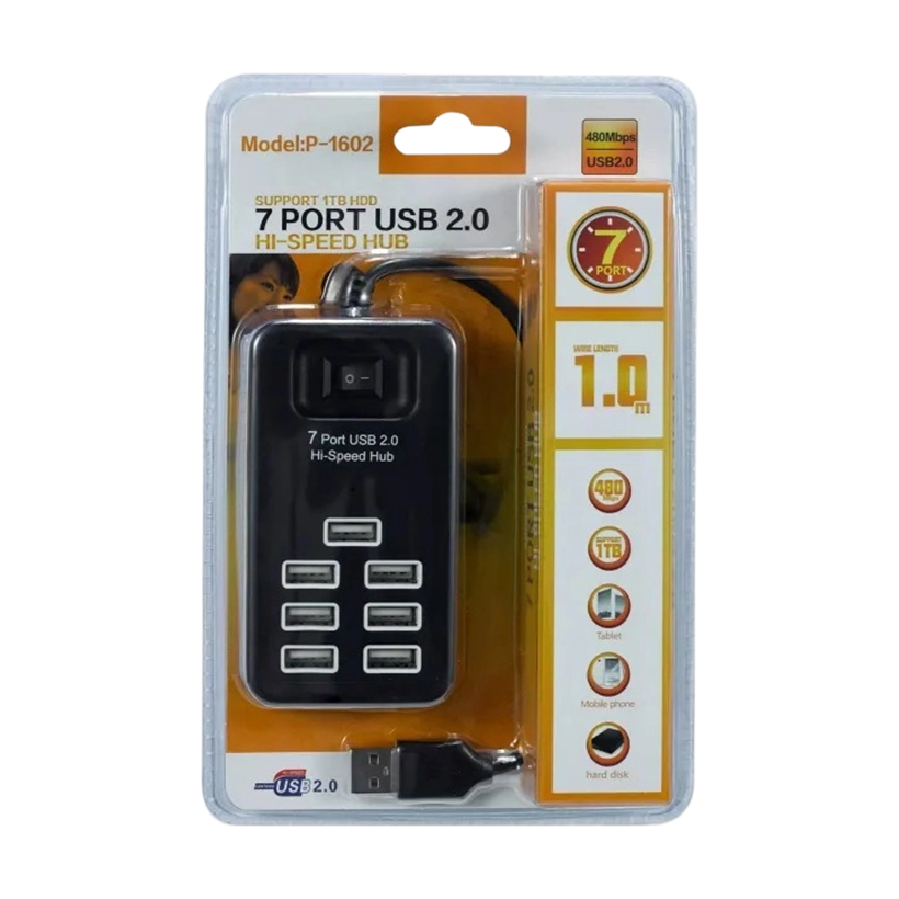 7-Port USB 2.0 Hub – Model P-1602 | 480Mbps
