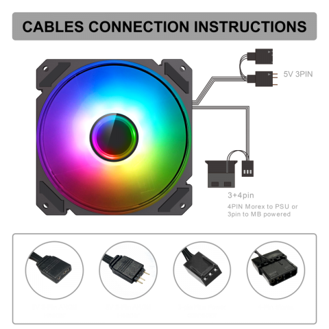 GameMax FN-12 Rainbow-C9 Infinity RGB Turing Fan | 120mm ARGB High-Airflow 9-Blade Cooling Fan | { FN12C9 Rainbow}