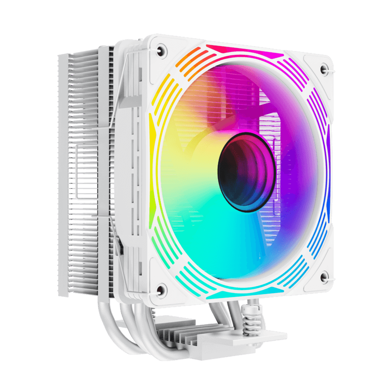 GameMax Ice Force WH CPU Air Cooler | White Tower CPU Cooler with 200W TDP, 4 Heat Pipes & ARGB Infinity Lighting
