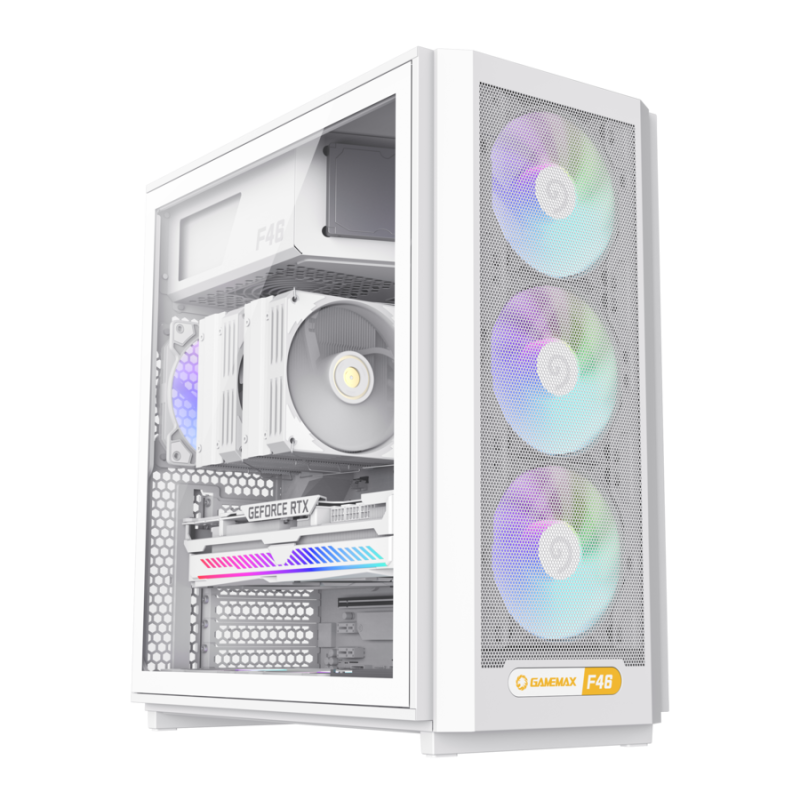 GameMax F46 WH Gaming Case | White Airflow-Optimized Tempered Glass ATX Chassis | F46WH