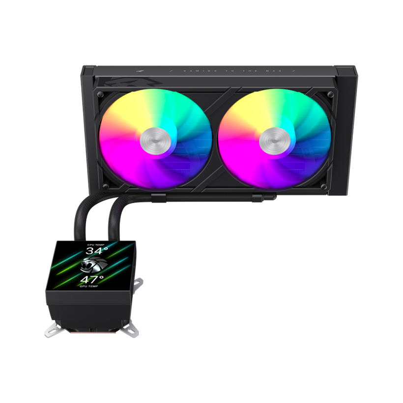 GameMax GLACIER 240 LCD BK RGB Liquid CPU Cooler – 240mm AIO with 3.95" LCD Display & 280W TDP Cooling