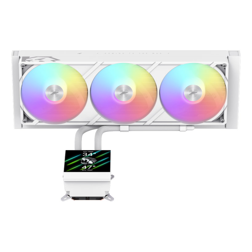 GameMax GLACIER 360 LCD WH RGB Liquid CPU Cooler – 360mm AIO with 3.95" LCD Display & 330W TDP Cooling | GLACIER 360