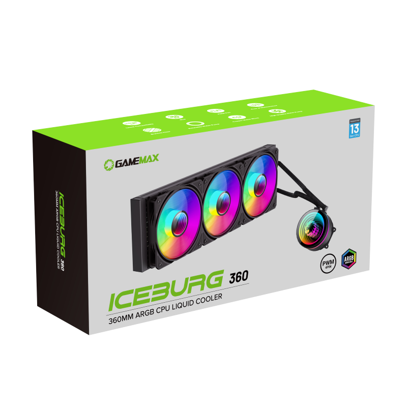 GameMax IceBurg 360 Infinity Liquid CPU Cooler | 360mm AIO with ARGB Sync, PWM Control & 250W High-Performance Cooling