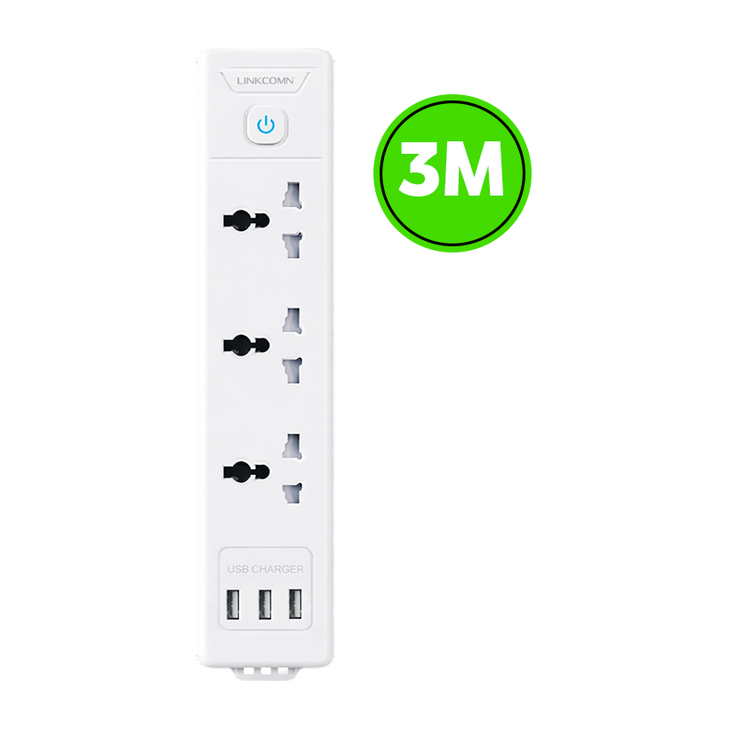 LINKCOMN MARSRIVA LC-PS303 3-Outlet / 3-USB Power Strip with 3m Power Extension Cable | 303