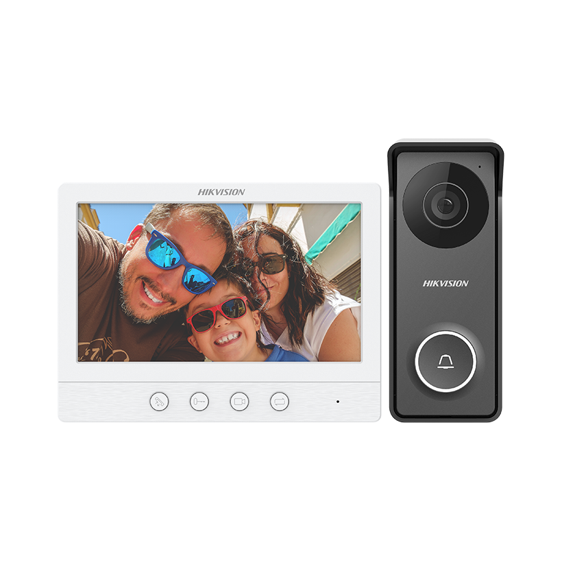Hikvision DS-KIS213 4 Wire HD Kits Intercom System, 7" LCD TFT Screen,  Supports Up to 1280 x 720 @ 60fps, Black & White