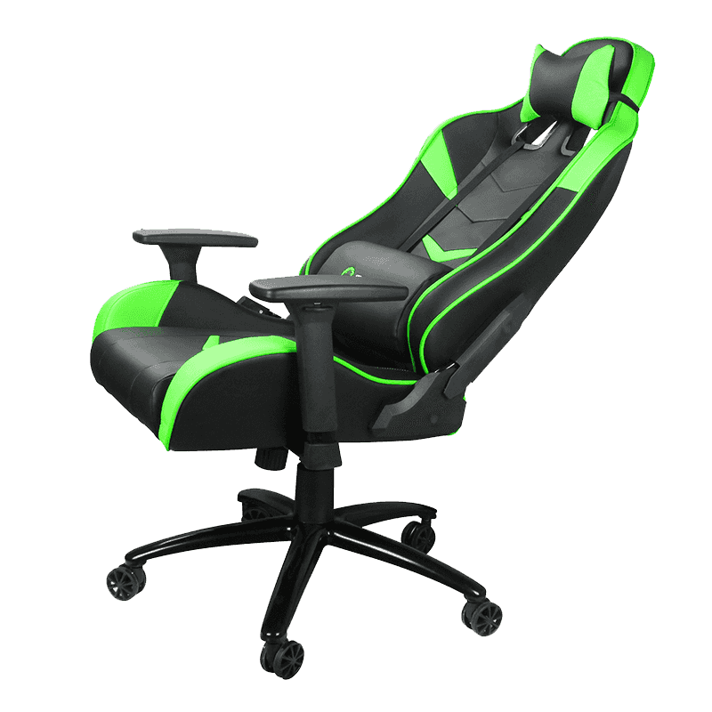 GAMEMAX GCR08 GREEN High Quality PU Leather Black/Green Gaming Chair, Rocking Range 0 - 180 degree, Butterfly Mechanism Type |