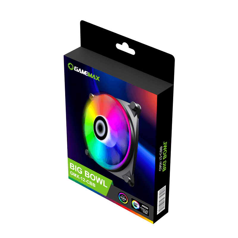 GameMax GMX-12-CBB ARGB Big Bowl Fan | High-Pressure Ultra-Thin Cooling Fan with Sickle Blade Design & RGB Sync Support (GMX12CBB)