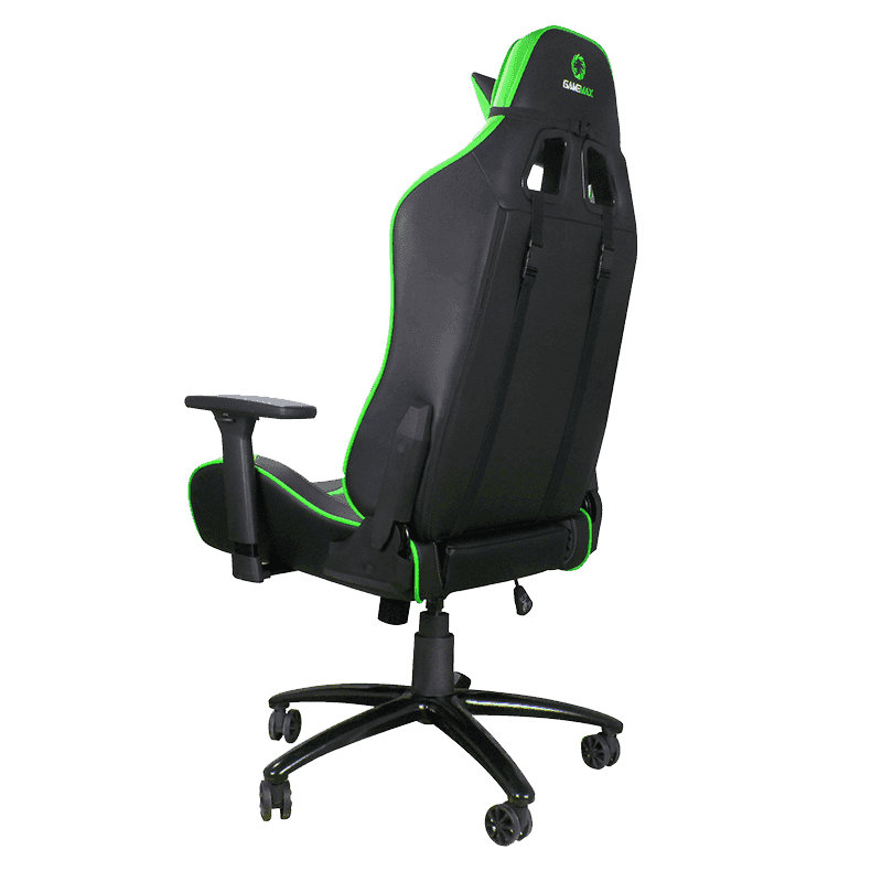 GAMEMAX GCR08 GREEN High Quality PU Leather Black/Green Gaming Chair, Rocking Range 0 - 180 degree, Butterfly Mechanism Type |