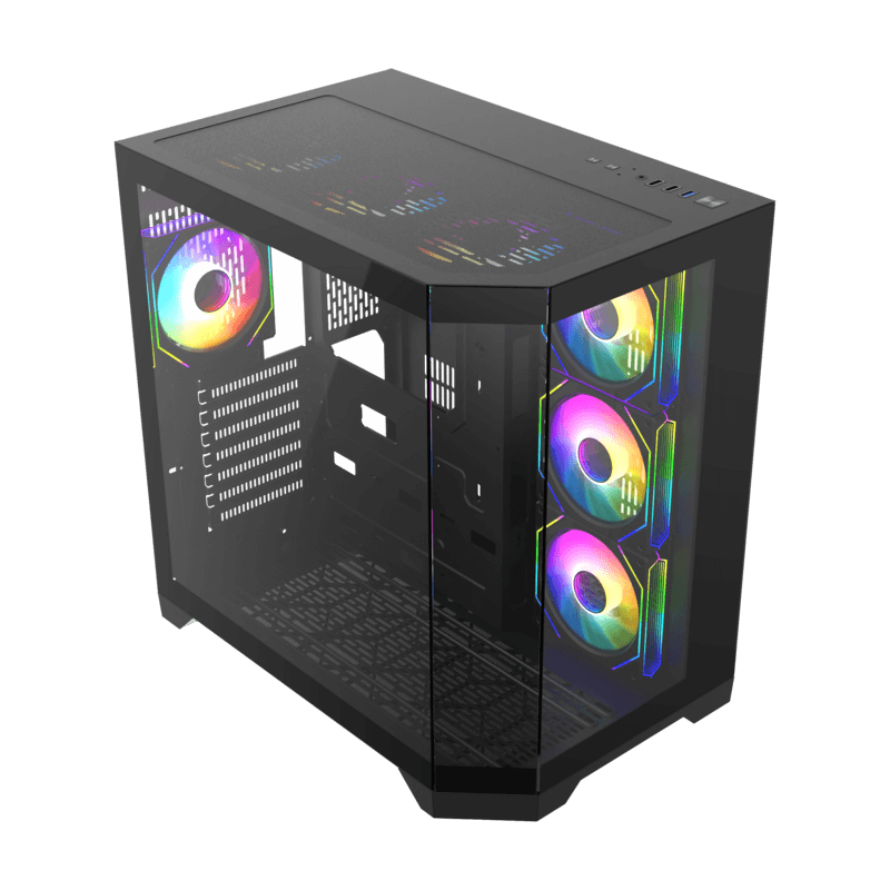 GameMax HYPE-A Black Case 270° Panoramic Triple Glass ARGB Gaming Chassis