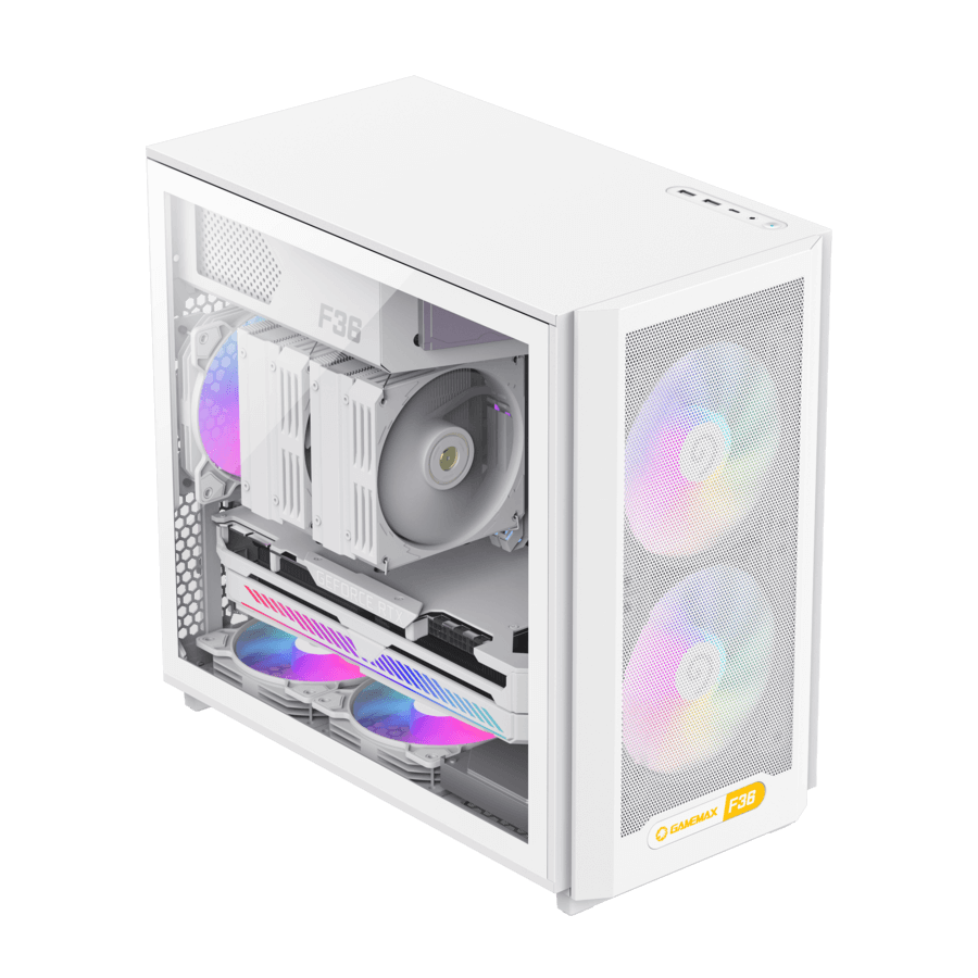 GameMax F36 WH Gaming Case | White Micro-ATX Airflow Tempered Glass Chassis | F36WH