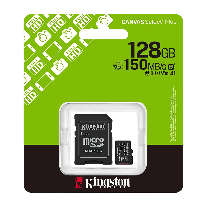 Kingston Canvas Select Plus 128GB microSD Memory Card – Class 10, U1, A1