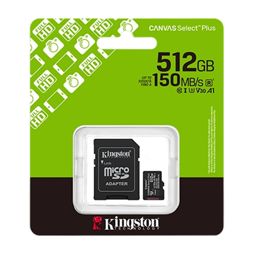 Kingston Canvas Select Plus microSD Card – 512GB – Class 10, U1, A1