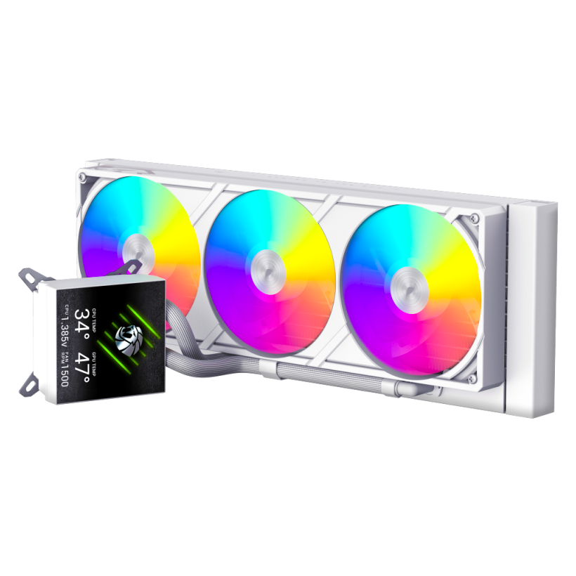 GameMax GLACIER 360 LCD WH RGB Liquid CPU Cooler – 360mm AIO with 3.95" LCD Display & 330W TDP Cooling | GLACIER 360