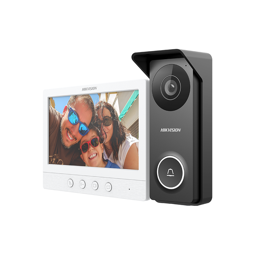 Hikvision DS-KIS213 4 Wire HD Kits Intercom System, 7" LCD TFT Screen,  Supports Up to 1280 x 720 @ 60fps, Black & White