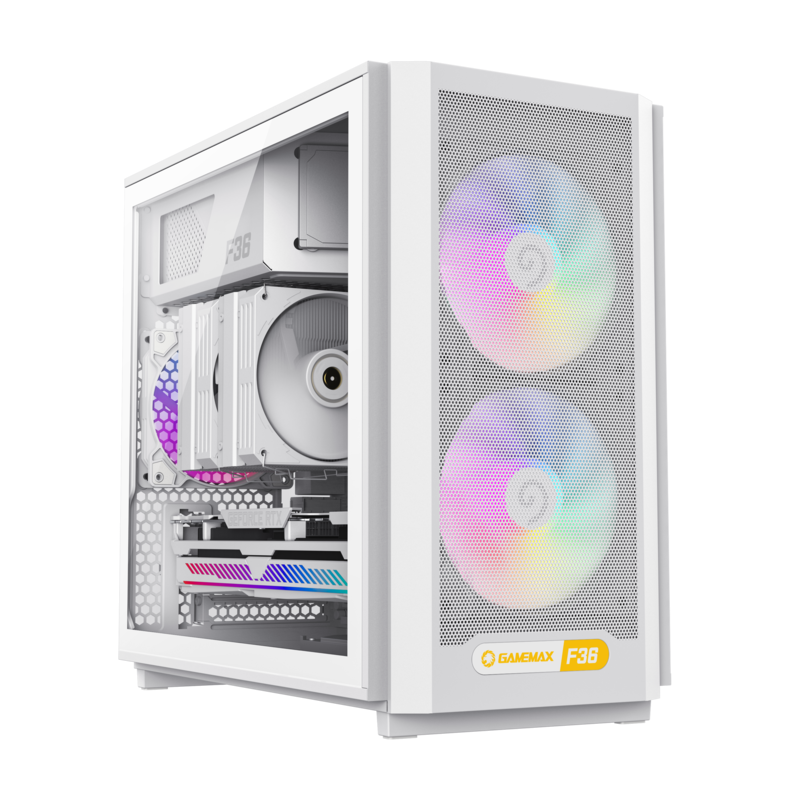 GameMax F36 WH Gaming Case | White Micro-ATX Airflow Tempered Glass Chassis | F36WH
