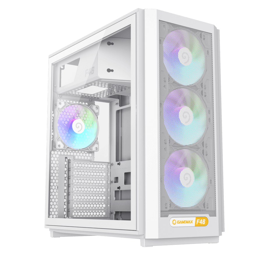 GameMax F46 WH Gaming Case | White Airflow-Optimized Tempered Glass ATX Chassis | F46WH