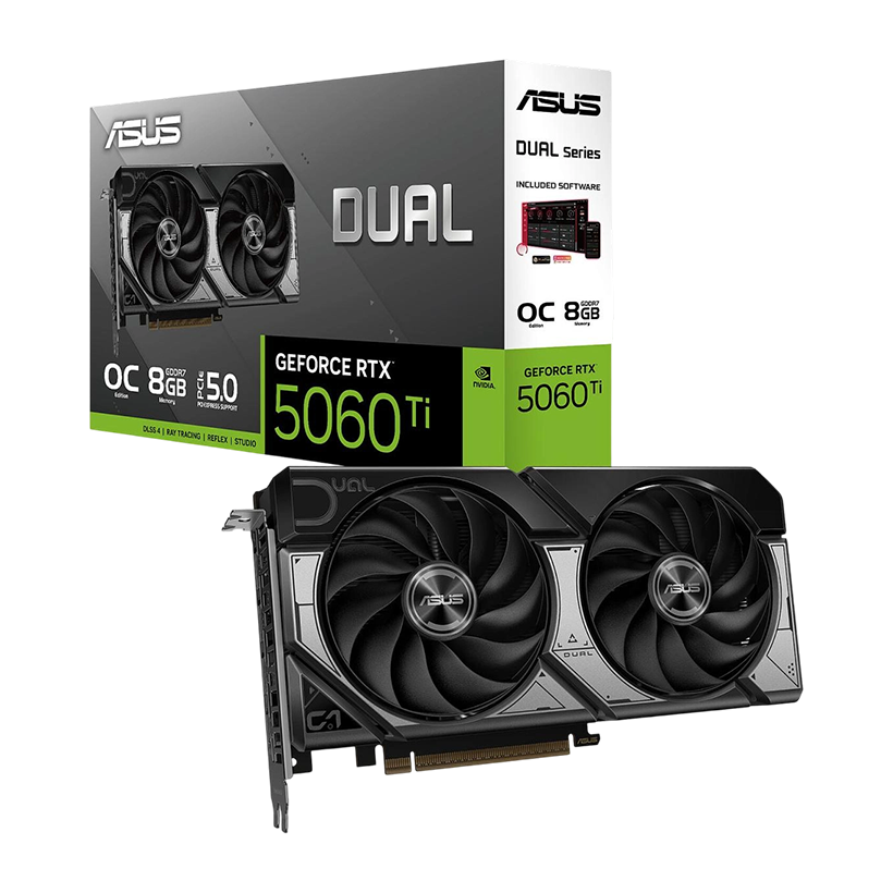 ASUS Dual GeForce RTX 5060 Ti 8GB GDDR7 OC Edition 128-Bit Memory, 2602 MHz Boost Clock, 28 Gbps Memory Speed, 4608 CUDA Cores