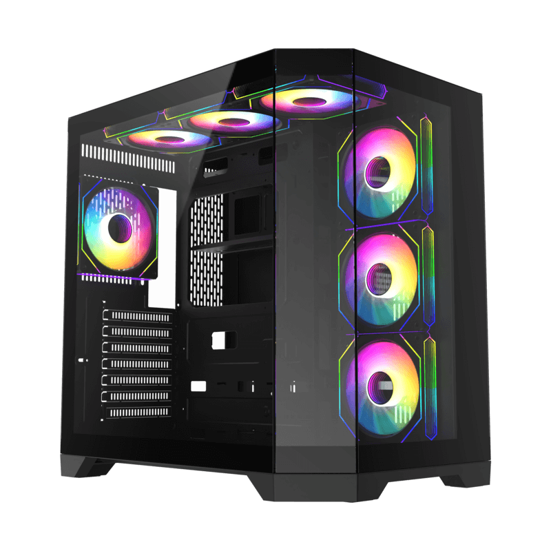 GameMax HYPE-A Black Case 270° Panoramic Triple Glass ARGB Gaming Chassis