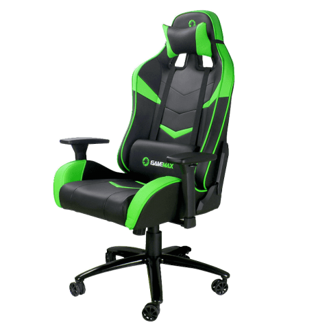 GAMEMAX GCR08 GREEN High Quality PU Leather Black/Green Gaming Chair, Rocking Range 0 - 180 degree, Butterfly Mechanism Type |