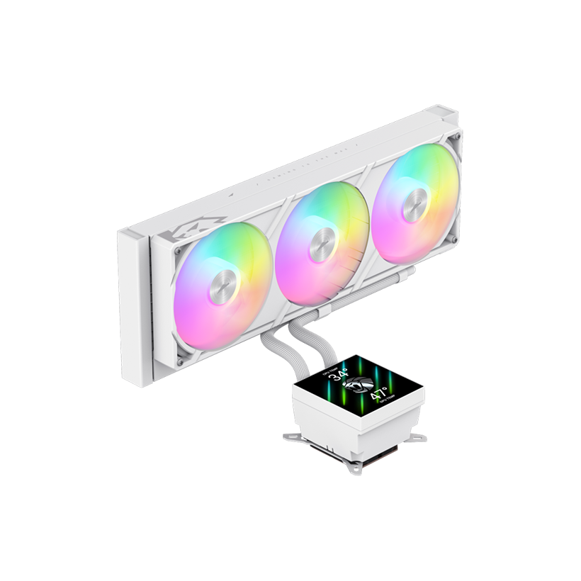 GameMax GLACIER 360 LCD WH RGB Liquid CPU Cooler – 360mm AIO with 3.95" LCD Display & 330W TDP Cooling | GLACIER 360