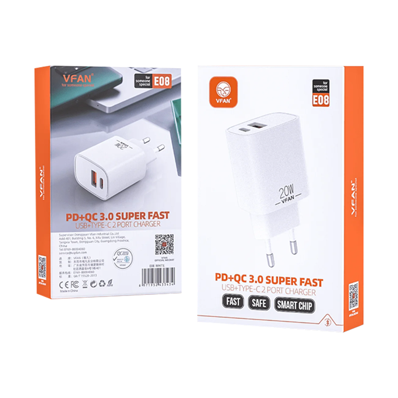 VFan E08 Charger Fast Charging Wall Charger Power 20W | E 08_
