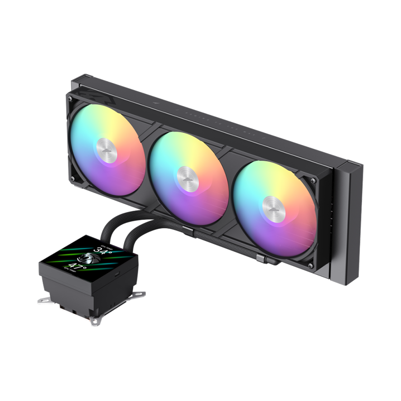 GameMax GLACIER 360 LCD BK RGB Liquid CPU Cooler – 360mm AIO with 3.95" LCD Display & 330W TDP Cooling