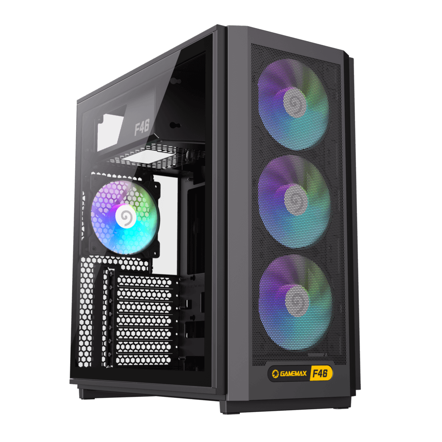 GameMax F46 BK Gaming Case | Airflow-Optimized ATX Tempered Glass Chassis | F46