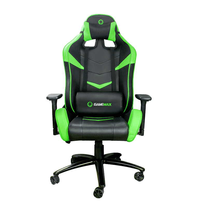 GAMEMAX GCR08 GREEN High Quality PU Leather Black/Green Gaming Chair, Rocking Range 0 - 180 degree, Butterfly Mechanism Type |