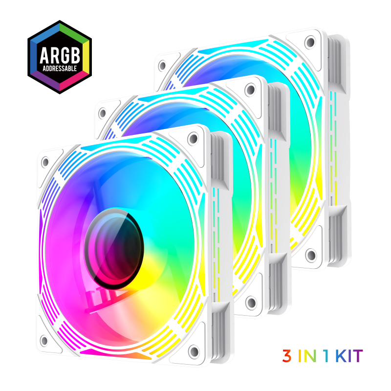 GameMax KF300 WH – 120mm ARGB PWM Fan Kit (3-in-1 Set) with V4.0 ARGB Hub & Smart Speed Control { KF_ 300 }