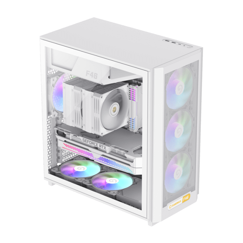 GameMax F46 WH Gaming Case | White Airflow-Optimized Tempered Glass ATX Chassis | F46WH