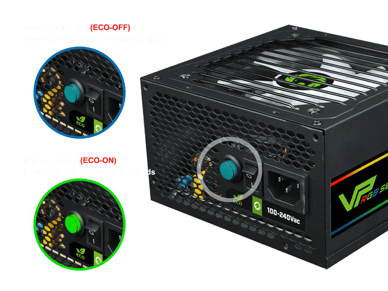 GameMax VP-600-RGB PSU – 600W 80 Plus Certified ATX Power Supply with RGB Lighting & Value Performance Design | ( VP_ 600 )