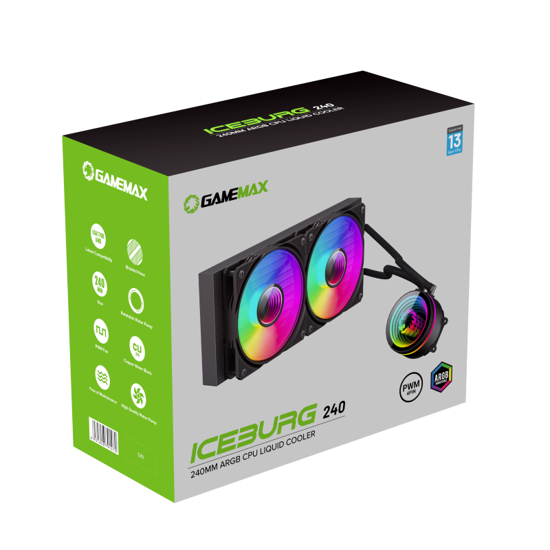 GameMax IceBurg 240 Infinity Liquid CPU Cooler | 240mm AIO with ARGB Sync, 250W TDP Cooling & PWM Smart Control